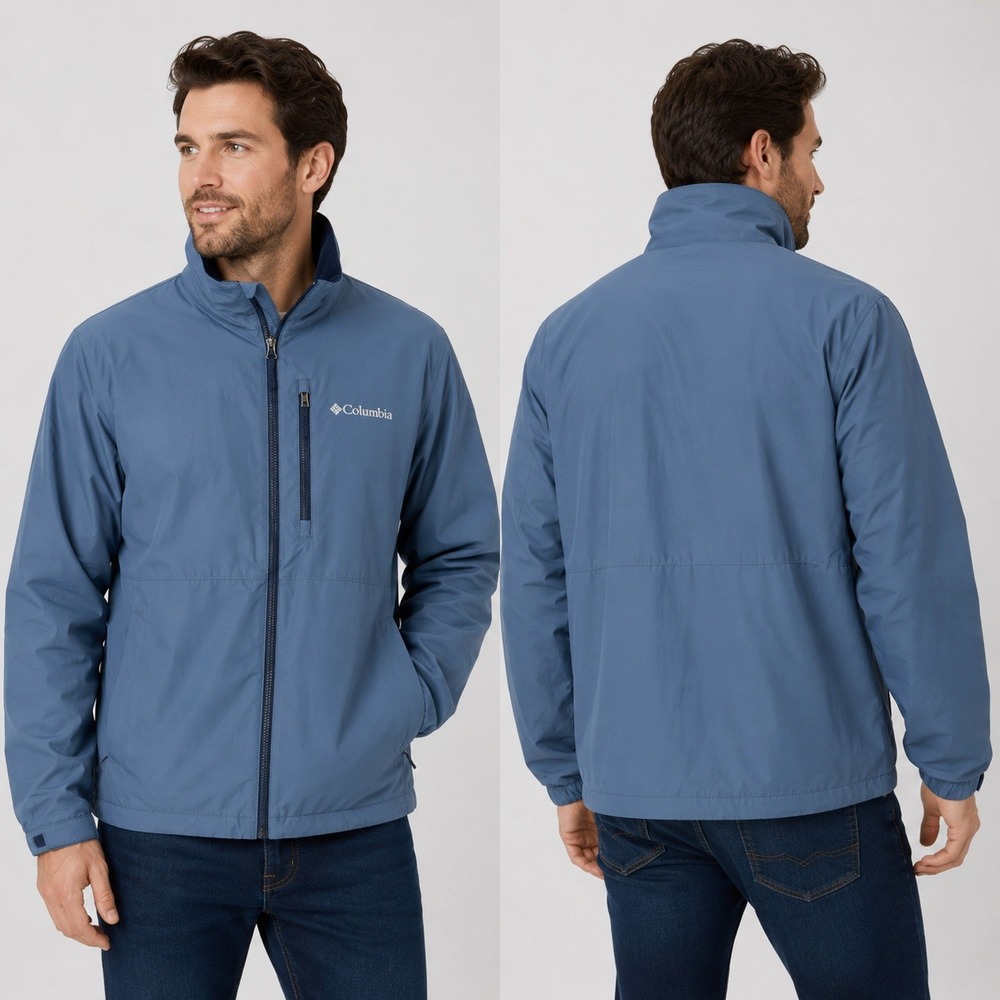 Columbia Men's XL‎ Insulated Jacket Blue Full Zip Fleece Lined Mock Collar Coat